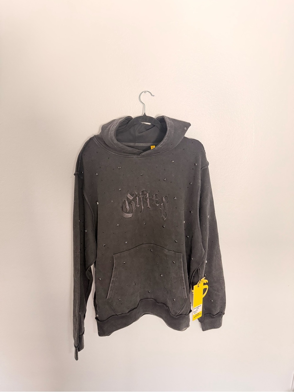 Black Distressed Pullover Hoodie with Subtle Logo